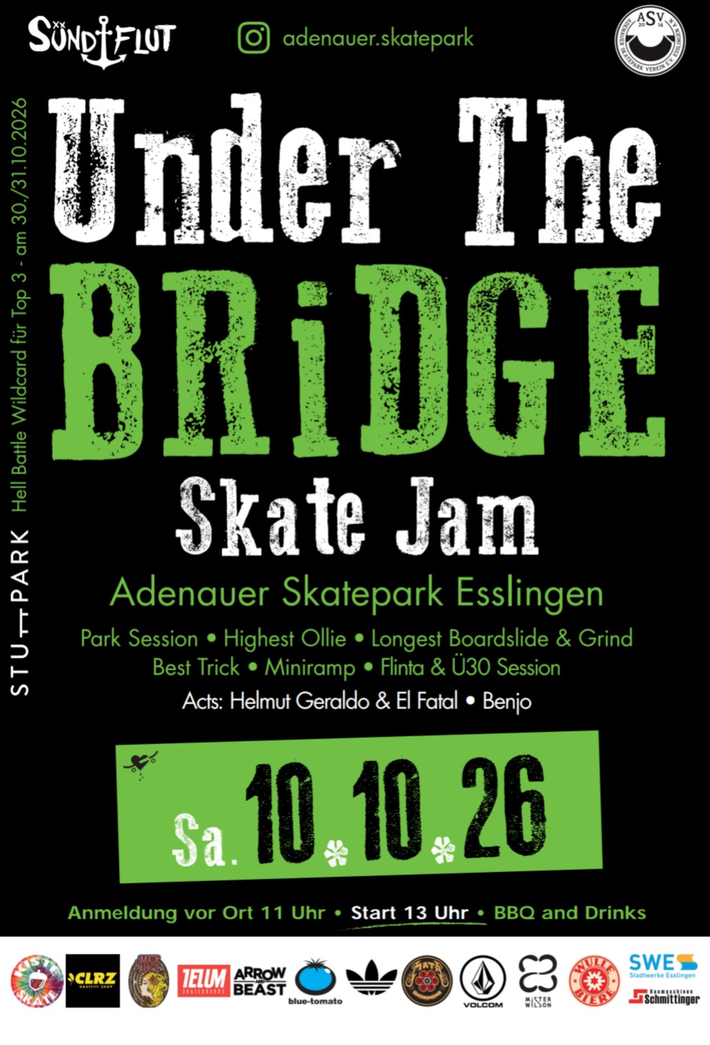Under The Bridge Skate Jam – Sa. 10.10.26 – Adenauer Skatepark Esslingen